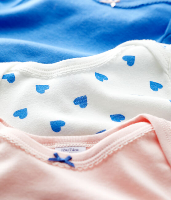 Blue Heart Patterned Long-Sleeved Bodysuits - 3-Pack variante 1