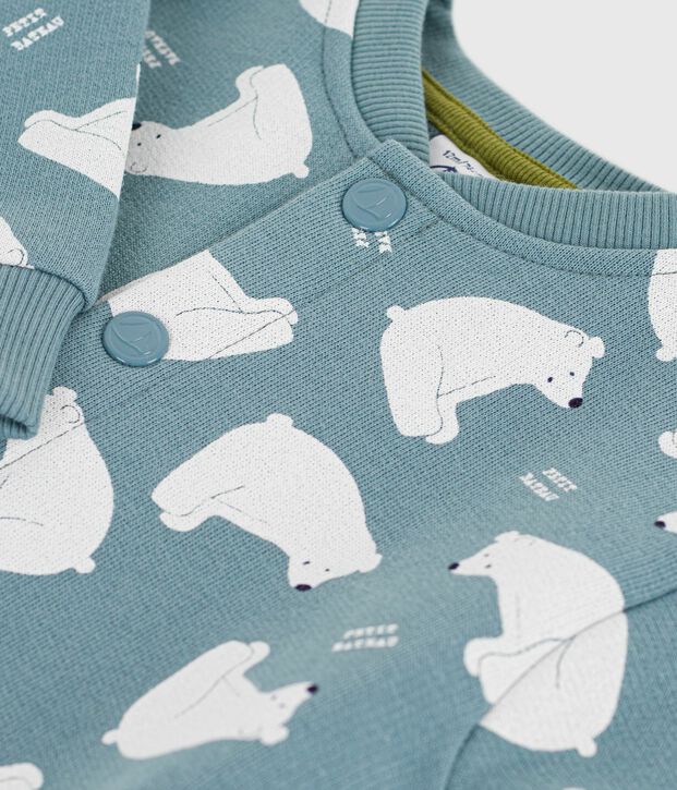 Babies' white bear-print cotton long jumpsuit grey/multicolor