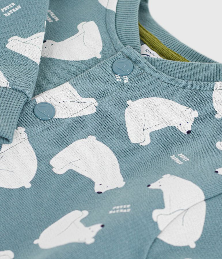 Babies' white bear-print cotton long jumpsuit blue/multicolor