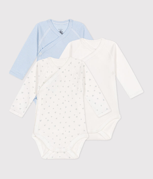 Babies' long-sleeved printed cotton wrapover bodysuits - 3-Pack multicolor