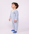 Babies' footless stripy cotton terry pyjama suit blue/ecru