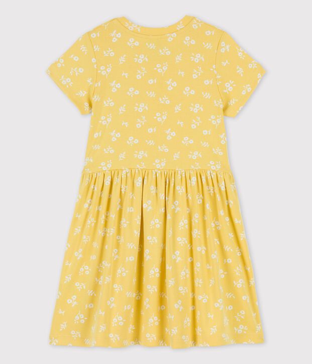 Girls' Short-Sleeved Cotton Dress yellow/white