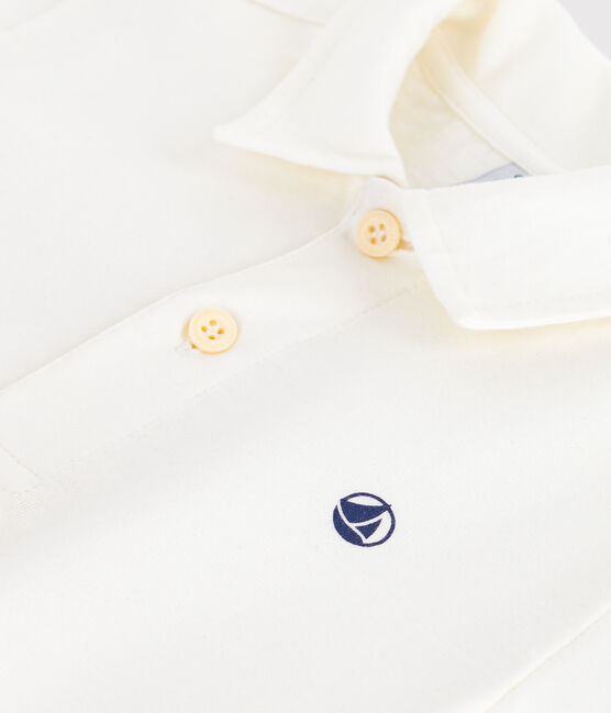 Children's plain short-sleeved cotton polo shirt MARSHMALLOW white