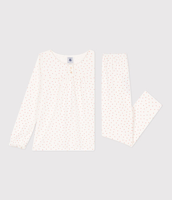 Girls' Heart Cotton Pyjamas MARSHMALLOW white/PAPAYE