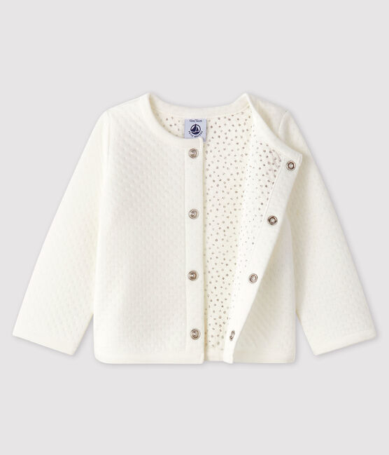 Baby girl's tubular knit cardigan MARSHMALLOW white
