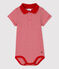 Baby Boys' Short-Sleeved Cotton Bodysuit with Polo Shirt Collar TERKUIT red/MARSHMALLOW white