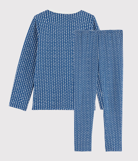 Girls' Hearts Print Tubular Knit Pyjamas MAJOR blue/MARSHMALLOW white