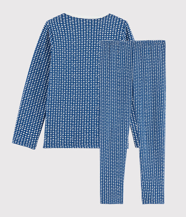 Girls' Hearts Print Tubular Knit Pyjamas blue/white