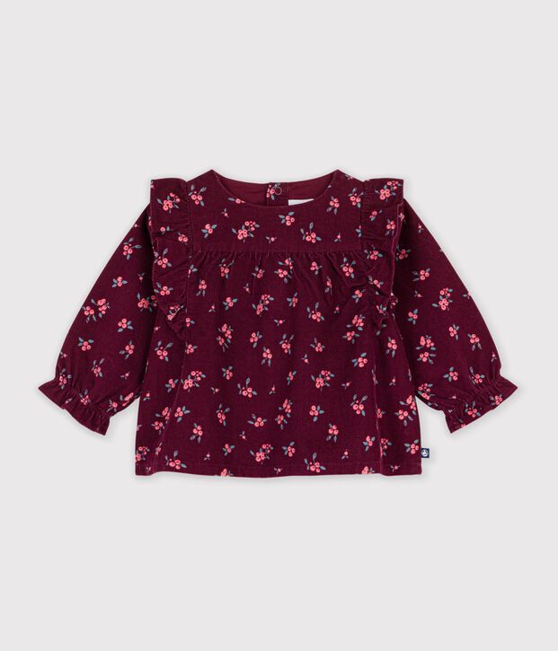 Babies' long-sleeved floral-print velour blouse red/multicolor