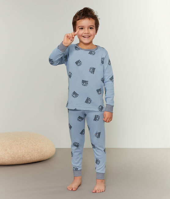 Boys' Ribbed Pyjamas ACIER blue/MULTICO white