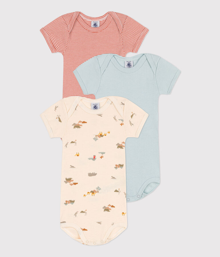 Short-Sleeved Animal Themed Cotton Bodysuits - 3-Pack multicolor
