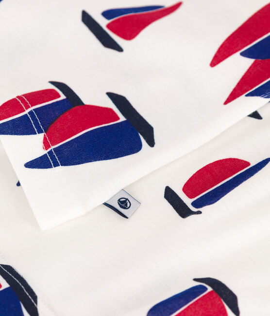 Children's boat-print cotton pyjama shorts MARSHMALLOW white/MULTICO white