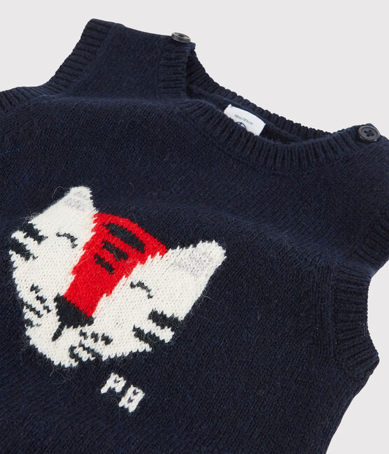 Baby's sleeveless knitted pullover. SMOKING blue