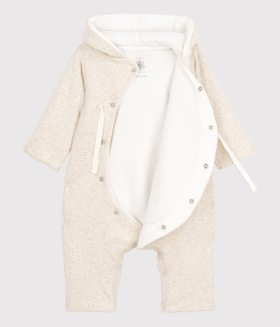 Babies' Marled Grey Organic Cotton Hooded Jumpsuit MONTELIMAR CHINE beige