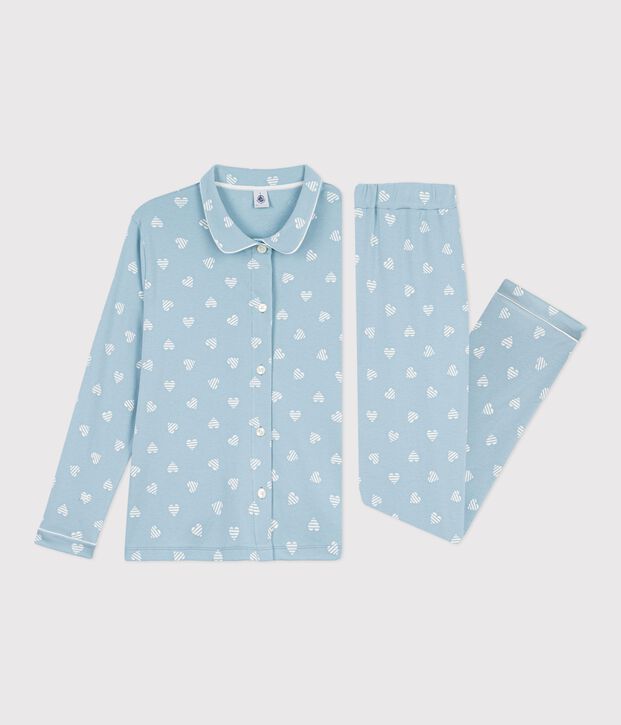 Women's buttoned printed cotton pyjamas green/white
