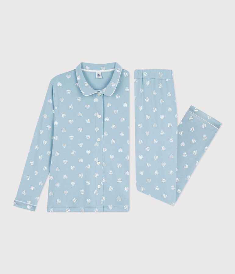 Women's buttoned printed cotton pyjamas green/white