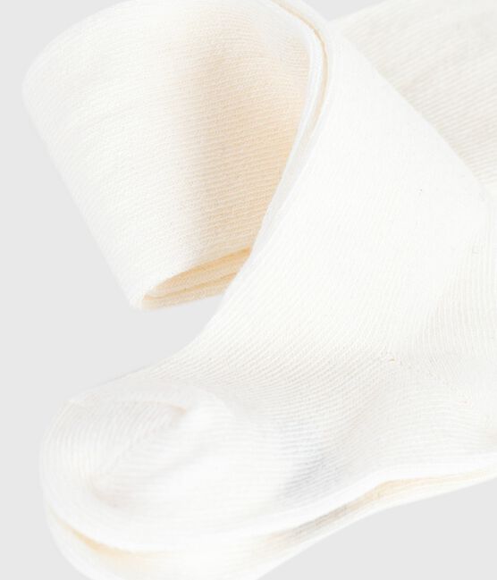 Babies' plain cotton jersey tights MARSHMALLOW white