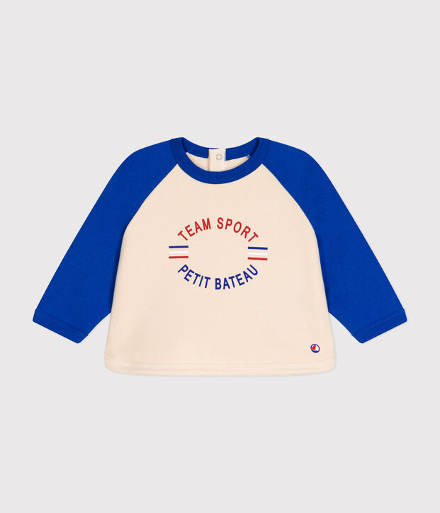 Babies' fleece sweatshirt Ecru/blue