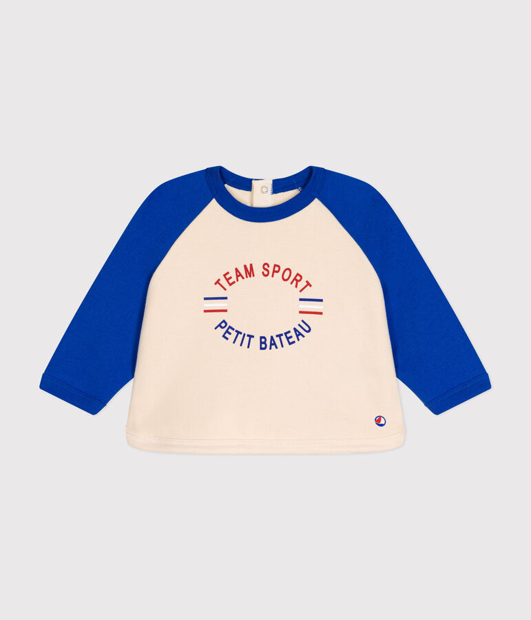 Babies' fleece sweatshirt Ecru/blue