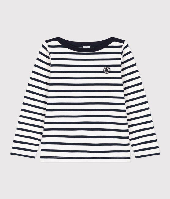 Children's Unisex Organic Cotton Breton Top MARSHMALLOW white/SMOKING blue