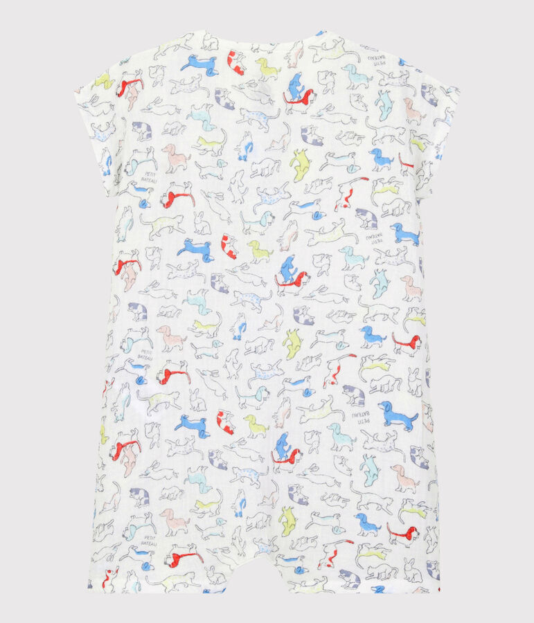 Babies' Colourful Puppies Organic Cotton Easy-Care Playsuit MARSHMALLOW white/MULTICO white