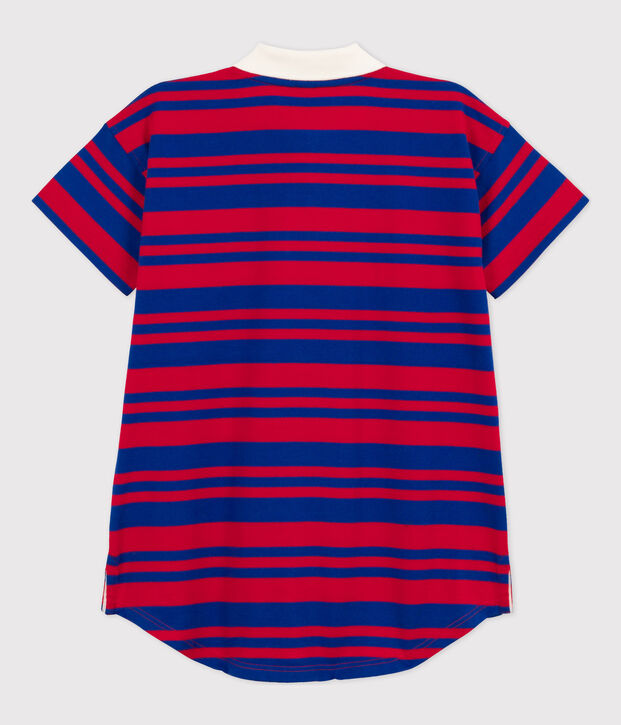 Girls' Striped Short-Sleeved Cotton Dress blue/red