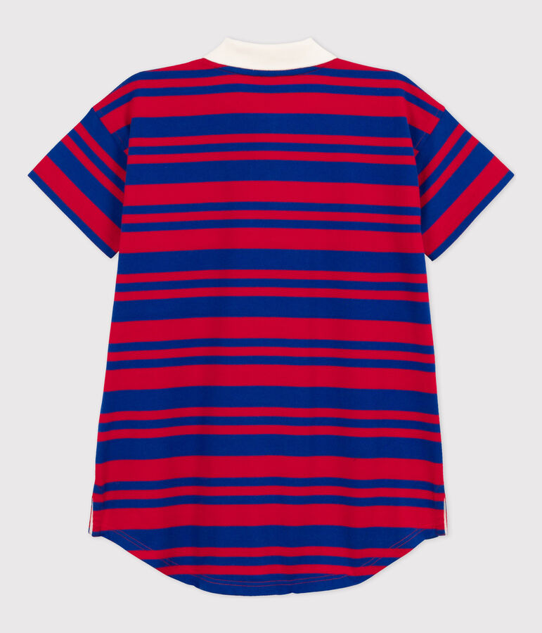 Girls' Striped Short-Sleeved Cotton Dress blue/red