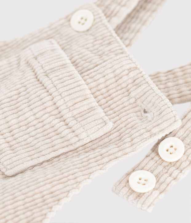 Babies' long-leg dungarees in plain corduroy Ecru