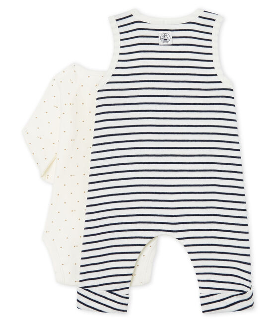 Babies' Ribbed Clothing - 2-Piece Set MARSHMALLOW white/SMOKING blue