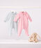 Babies' plain velour pyjama suit with a collar CHARME pink