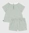 Babies' two-piece cotton gingham blouse and shorts set PAUL blue/MARSHMALLOW white
