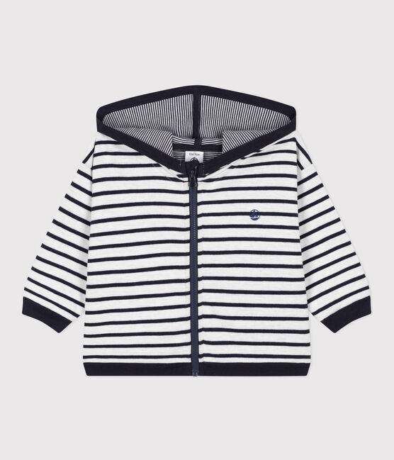 Babies' Thick Jersey Hoodie MARSHMALLOW white/SMOKING blue