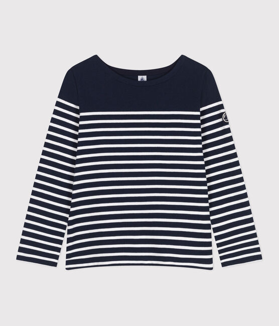 Women's long-sleeved cotton Breton top SMOKING blue/MARSHMALLOW white