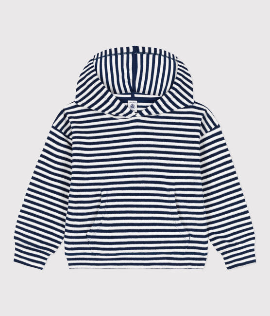 Boys' Stripy Hoodie MEDIEVAL blue/MARSHMALLOW white
