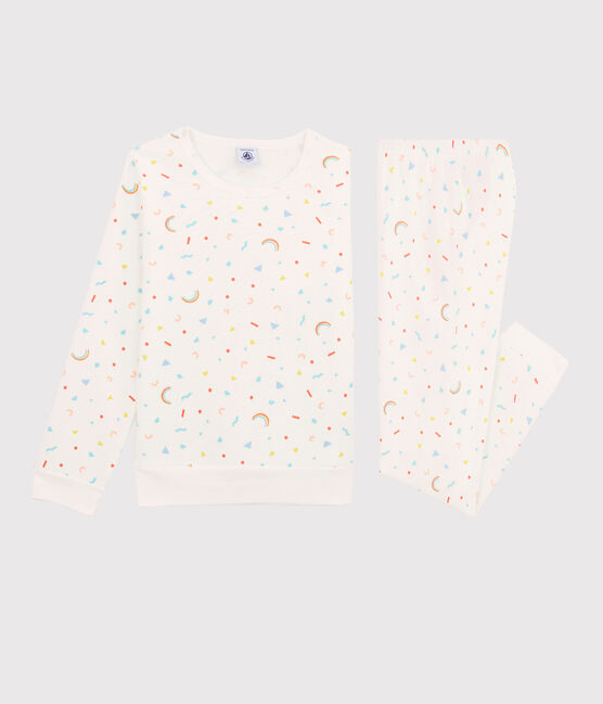 Girls' Confetti Print Fleece Pyjamas MARSHMALLOW white/MULTICO white
