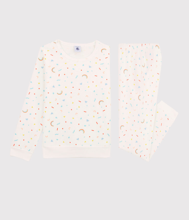 Girls' Confetti Print Fleece Pyjamas MARSHMALLOW white/MULTICO white