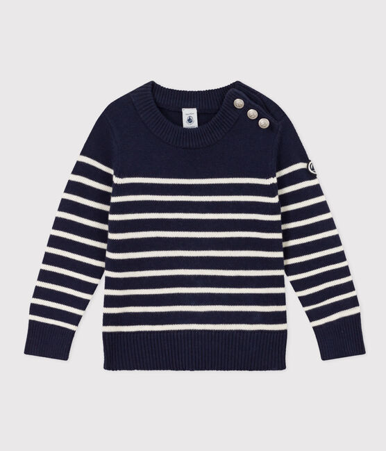 Unisex Children's Wool/Cotton Jumper SMOKING blue/MARSHMALLOW white