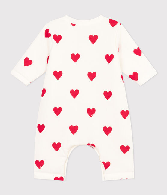 Babies' Long Quilted Cotton Jumpsuit MARSHMALLOW white/TERKUIT red