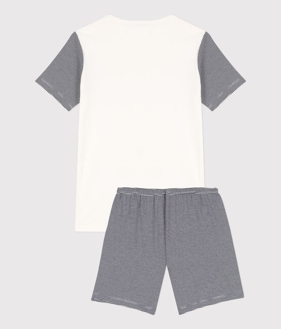 Boys' Pinstriped Short Cotton Pyjamas SMOKING blue/MARSHMALLOW white