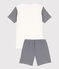 Boys' Pinstriped Short Cotton Pyjamas SMOKING blue/MARSHMALLOW white