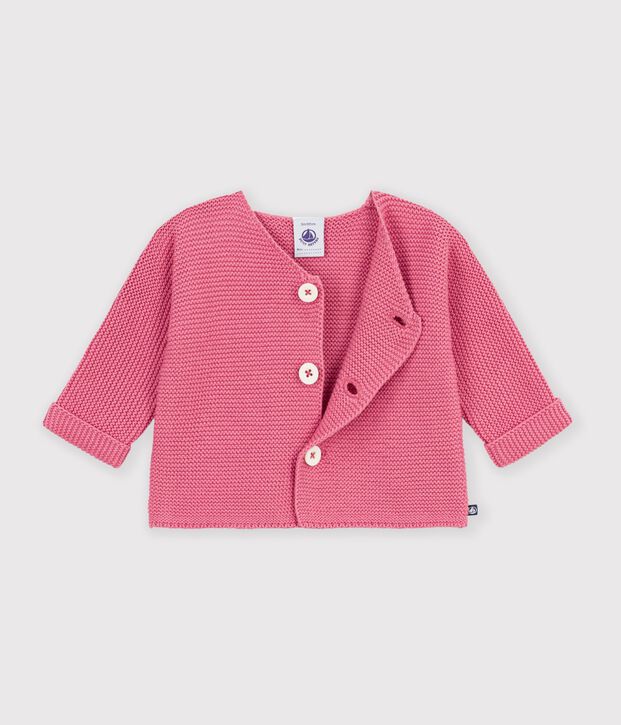 Cardigan b&eacute;b&eacute; tricot point mousse en coton uni pink