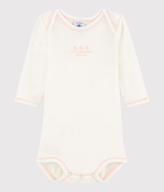 Baby Girls' Long-Sleeved Bodysuit MARSHMALLOW white/CHARME pink