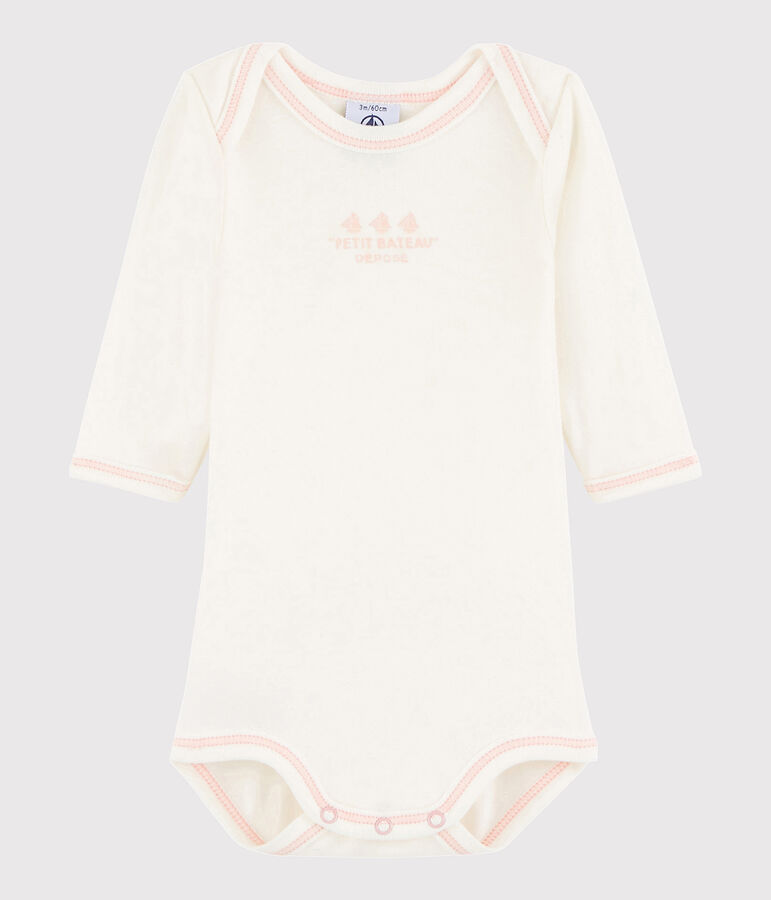 Baby Girls' Long-Sleeved Bodysuit white/pink