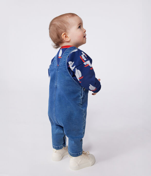 Babies' long-leg elastane denim dungarees blue