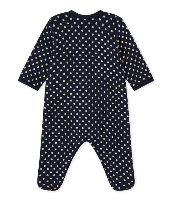 Baby girl's sleepsuit in terrycloth bouclette with polka dots SMOKING blue/ECUME white
