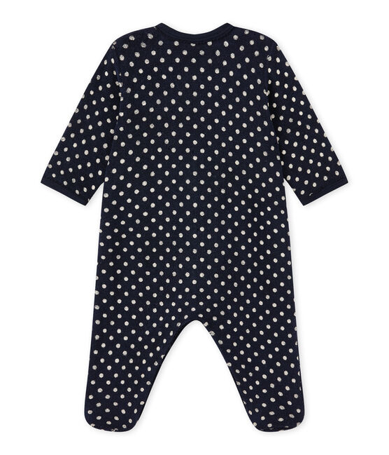 Baby girl's sleepsuit in terrycloth bouclette with polka dots SMOKING blue/ECUME white