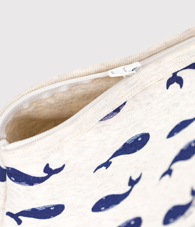Babies' whale pattern cotton bag beige/blue