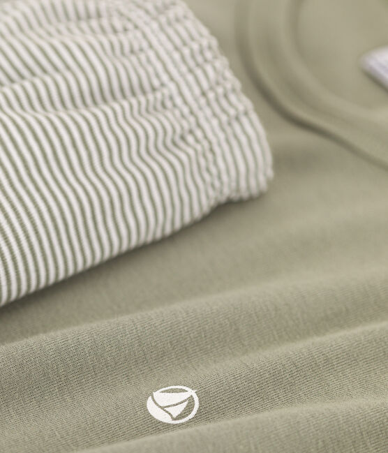 Boys' Pinstriped Short Cotton Pyjamas MARECAGE /MARSHMALLOW