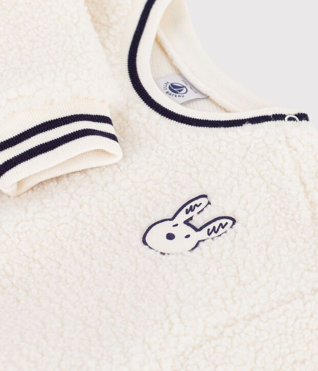 Babies' plain sherpa fleece MILK