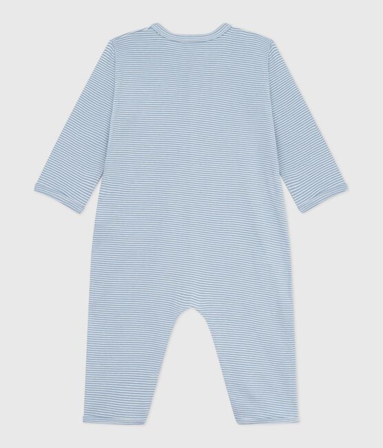 Babies' footless stripy cotton pyjama suit ADRIATIC /MARSHMALLOW